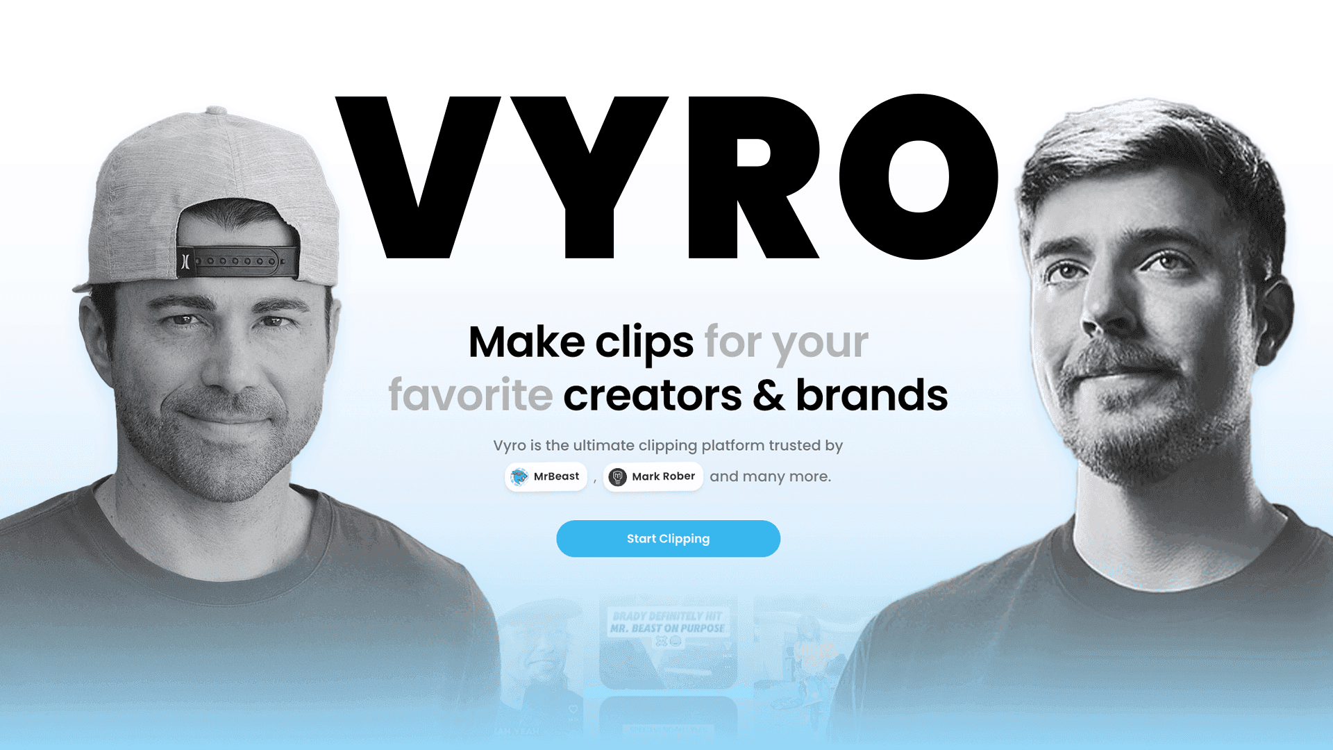 The Vyro website introducing its clipping platform for creators and brands