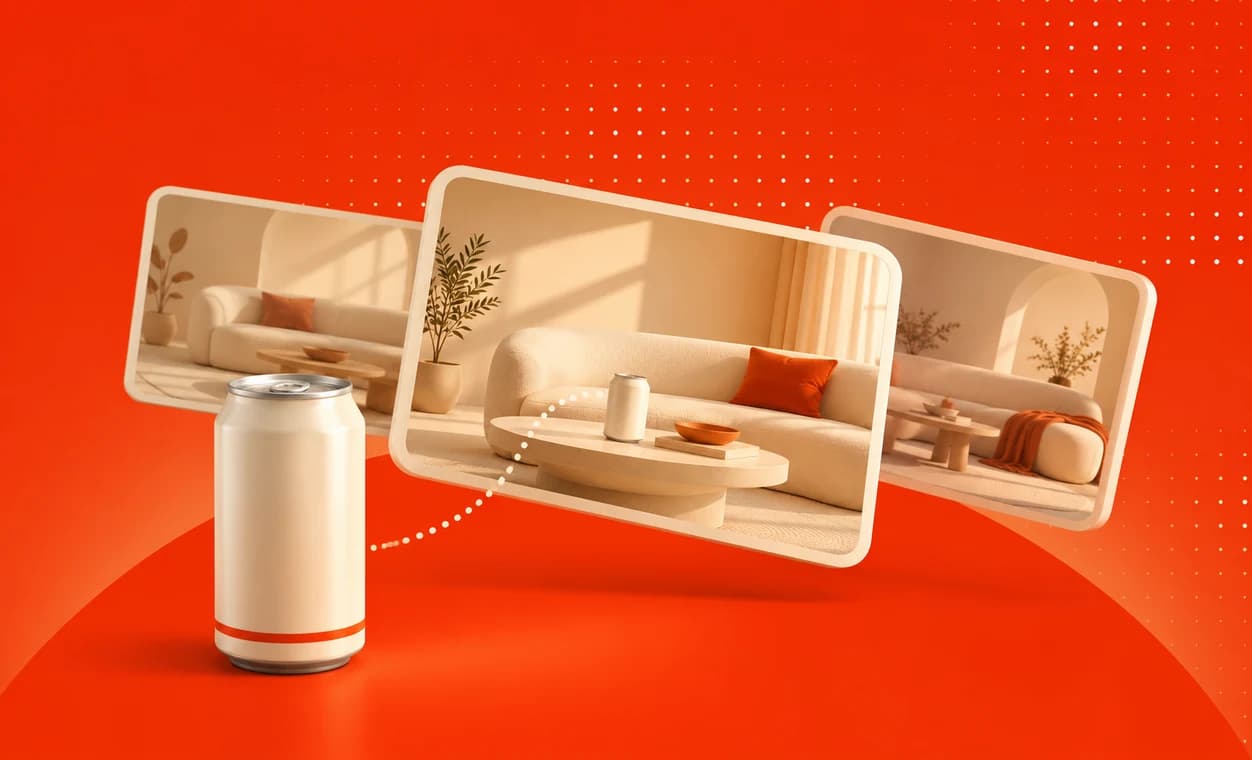 A drinks can beside three scenes to choose from
