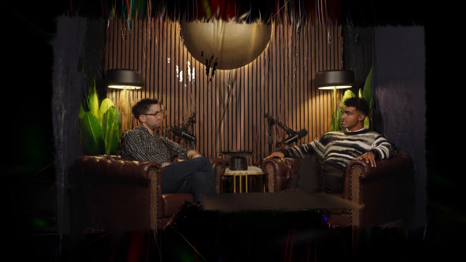A 3D reconstruction of the podcast set, seen from an angle the cameras never shot