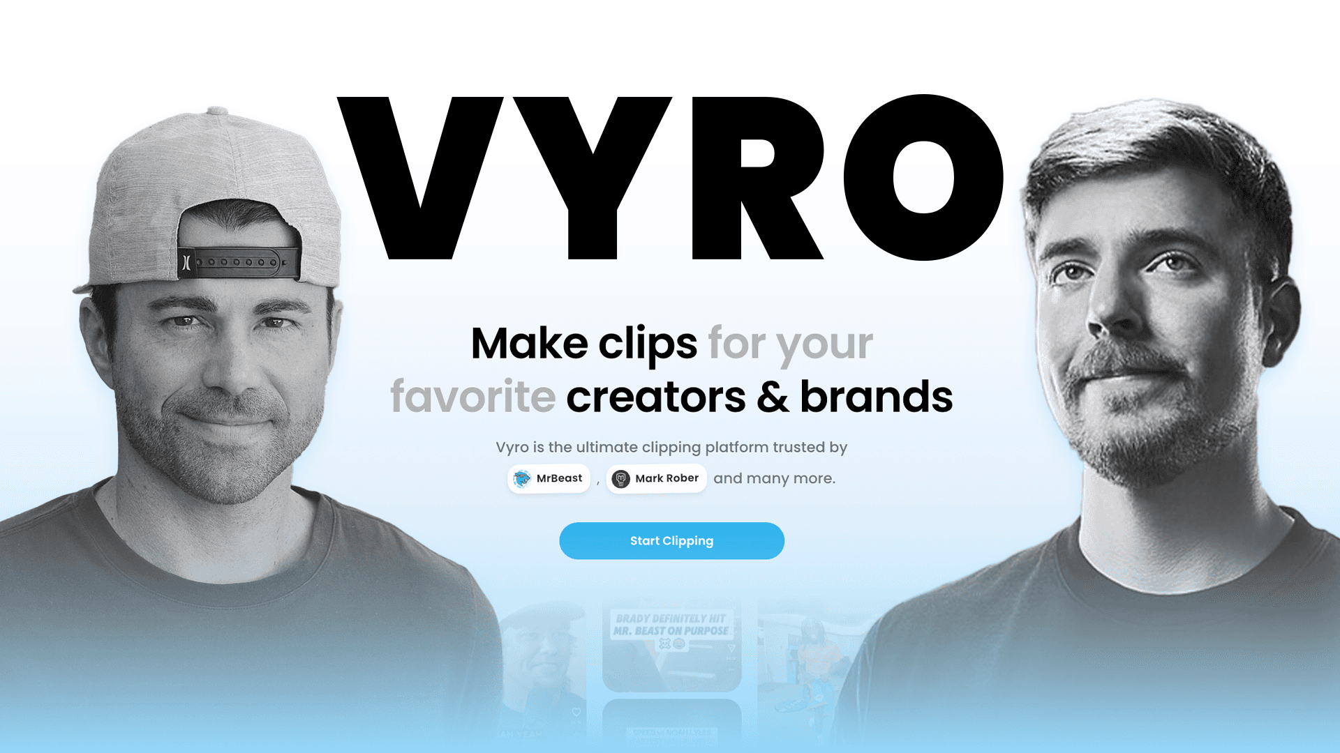 The Vyro website introducing its clipping platform for creators and brands